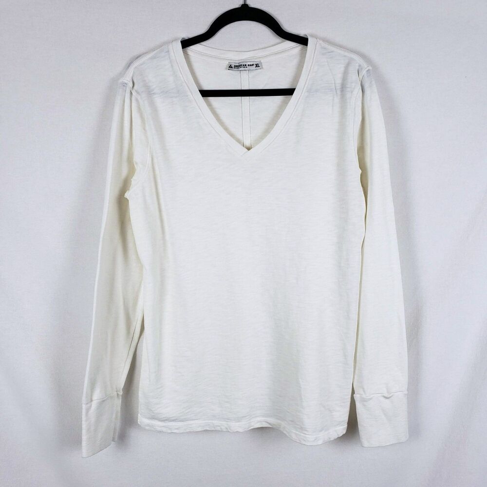American Giant Slub Supima Cotton V-Neck Tee Womens XL White Minimalist Casual